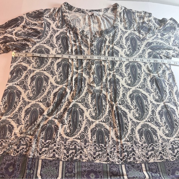 Plus Size Blue Paisley Tunic Top 1X Flowy Peasant Boho Blouse - Picture 7 of 7